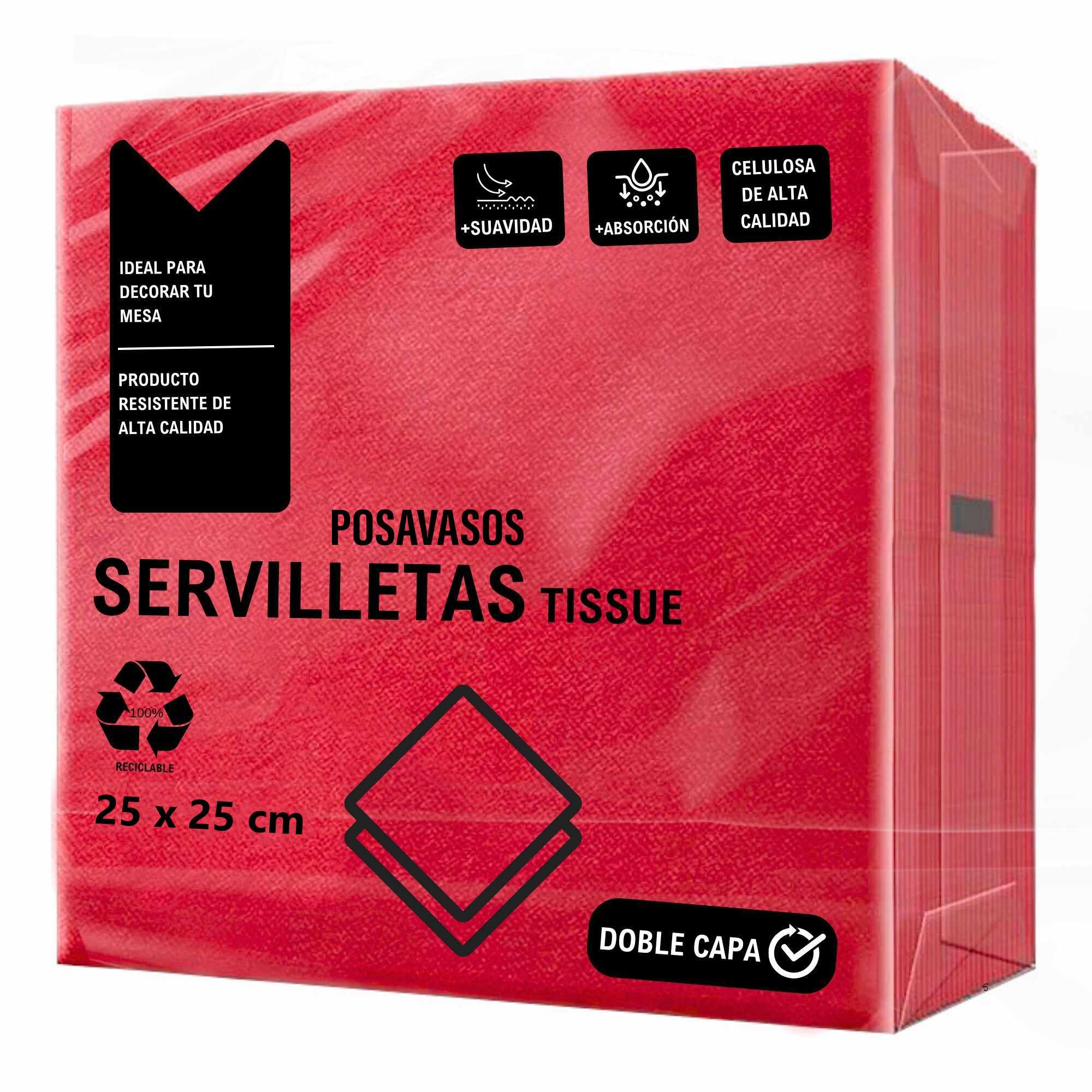 50 Servilletas Rojas Doble capa 25x25cm - Mis Globos