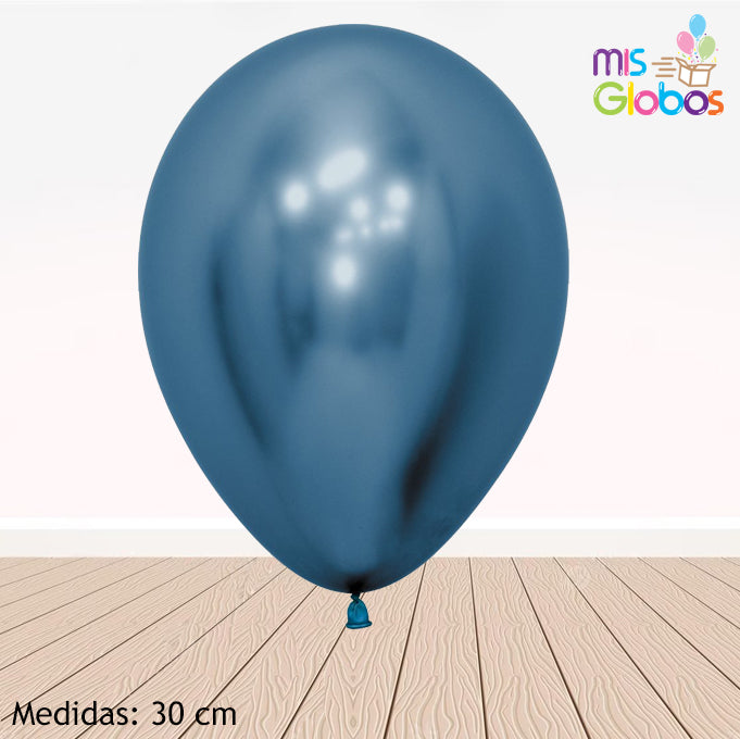 Globo Azul Cromado hinchado con Helio por unidades.