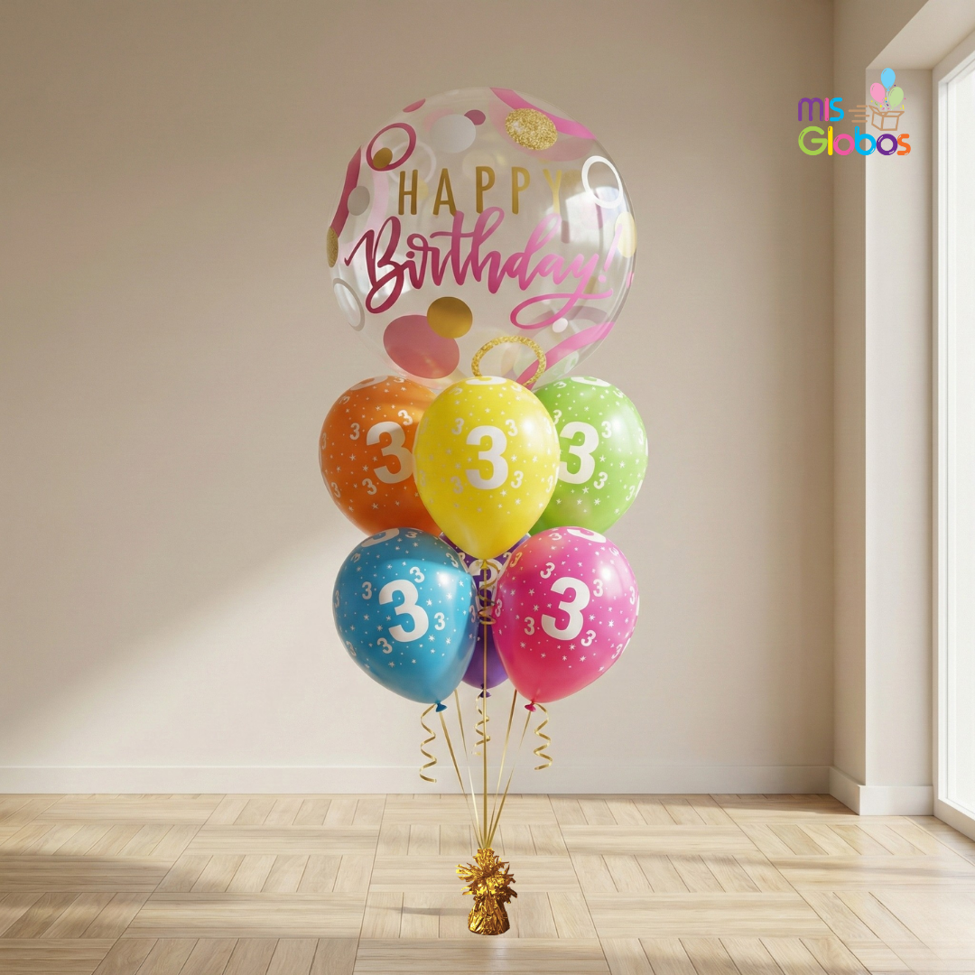 Ramo de globos Sigma Happy Birthday Rosa y oro