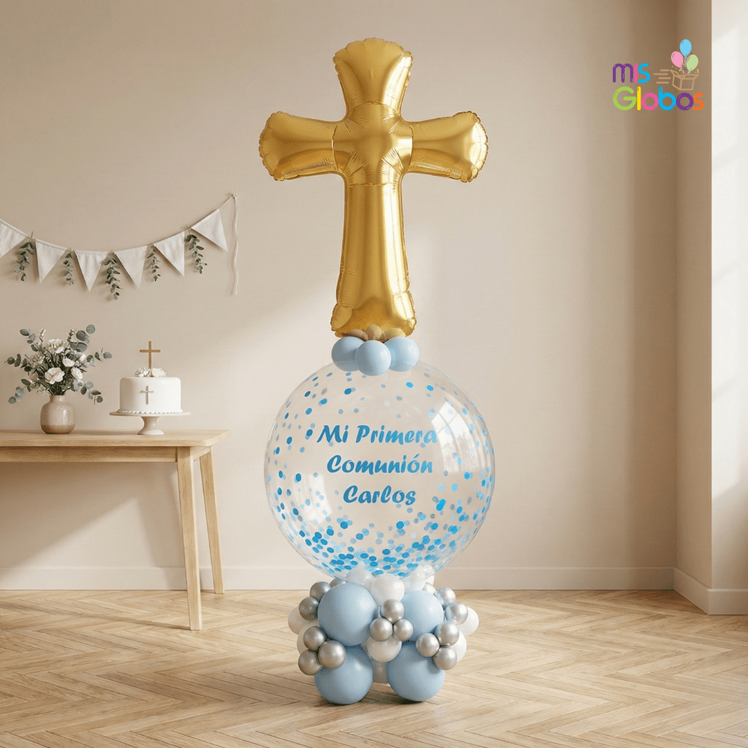 Arrebol Comunión Cruz Tonos azules - Mis Globos