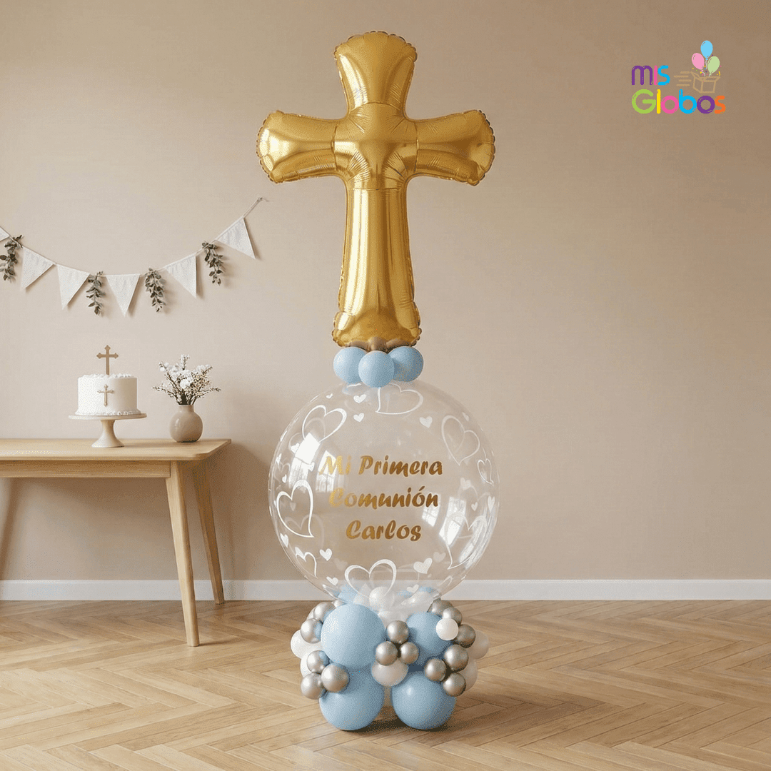 Arrebol Comunión Cruz Tonos azules - Mis Globos