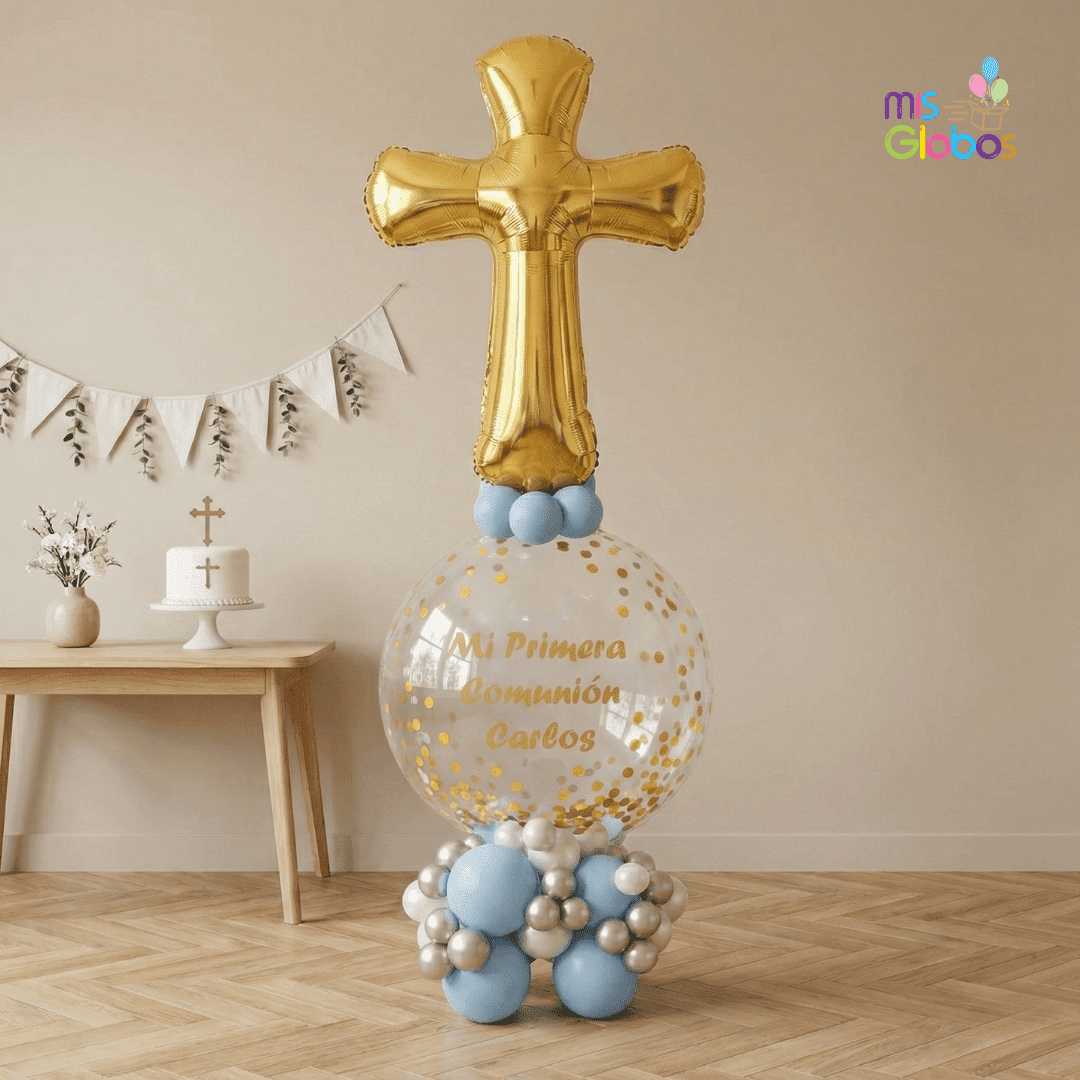 Arrebol Comunión Cruz Tonos azules - Mis Globos