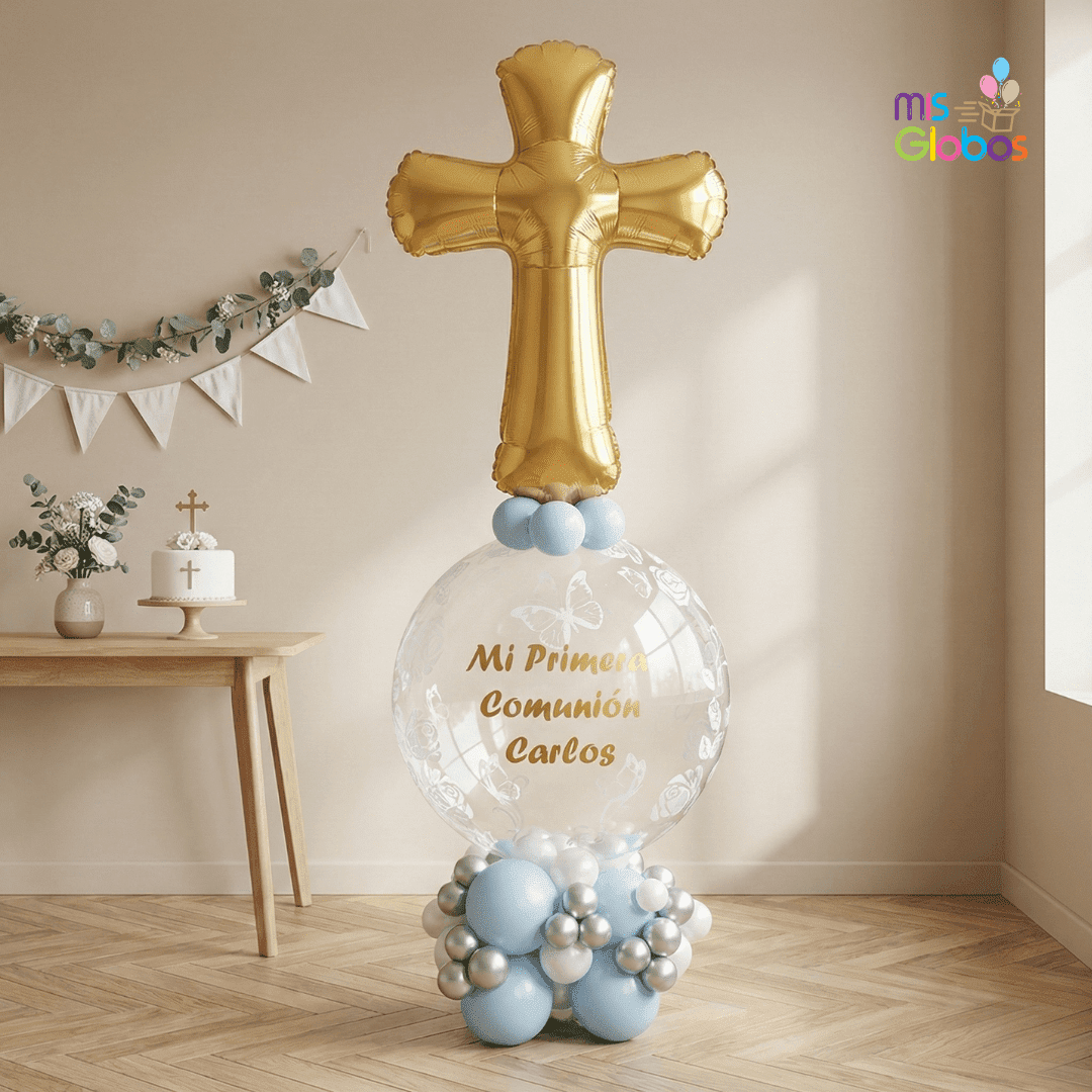 Arrebol Comunión Cruz Tonos azules - Mis Globos
