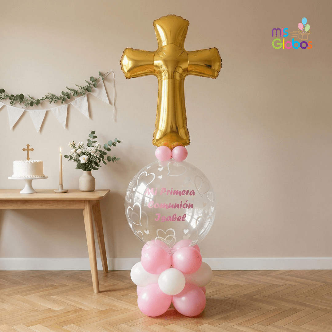 Arrebol Comunión Cruz Tonos rosas - Mis Globos