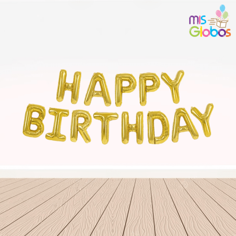 Banner de globos Happy Birthday Oro