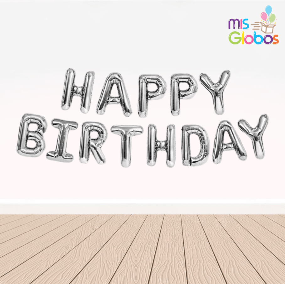 Banner de globos Happy Birthday Plata
