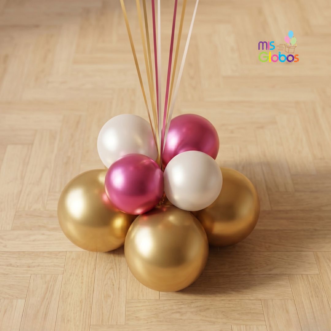 Base decorada con globos a juego con los colores elegidos - Mis Globos