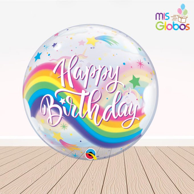 Burbuja Happy Birthday Unicornio - Mis Globos