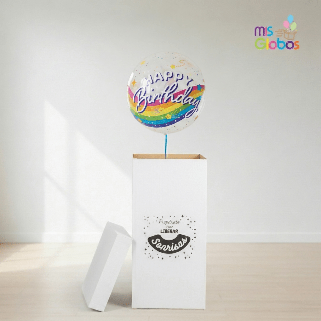 Caja GloBOOM con globos Burbuja Happy Birthday - Mis Globos