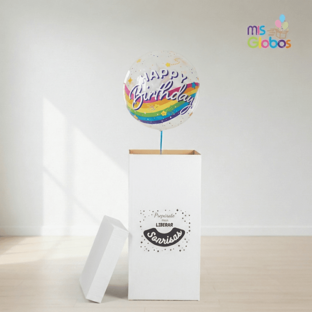 Caja GloBOOM con globos Burbuja Happy Birthday - Mis Globos
