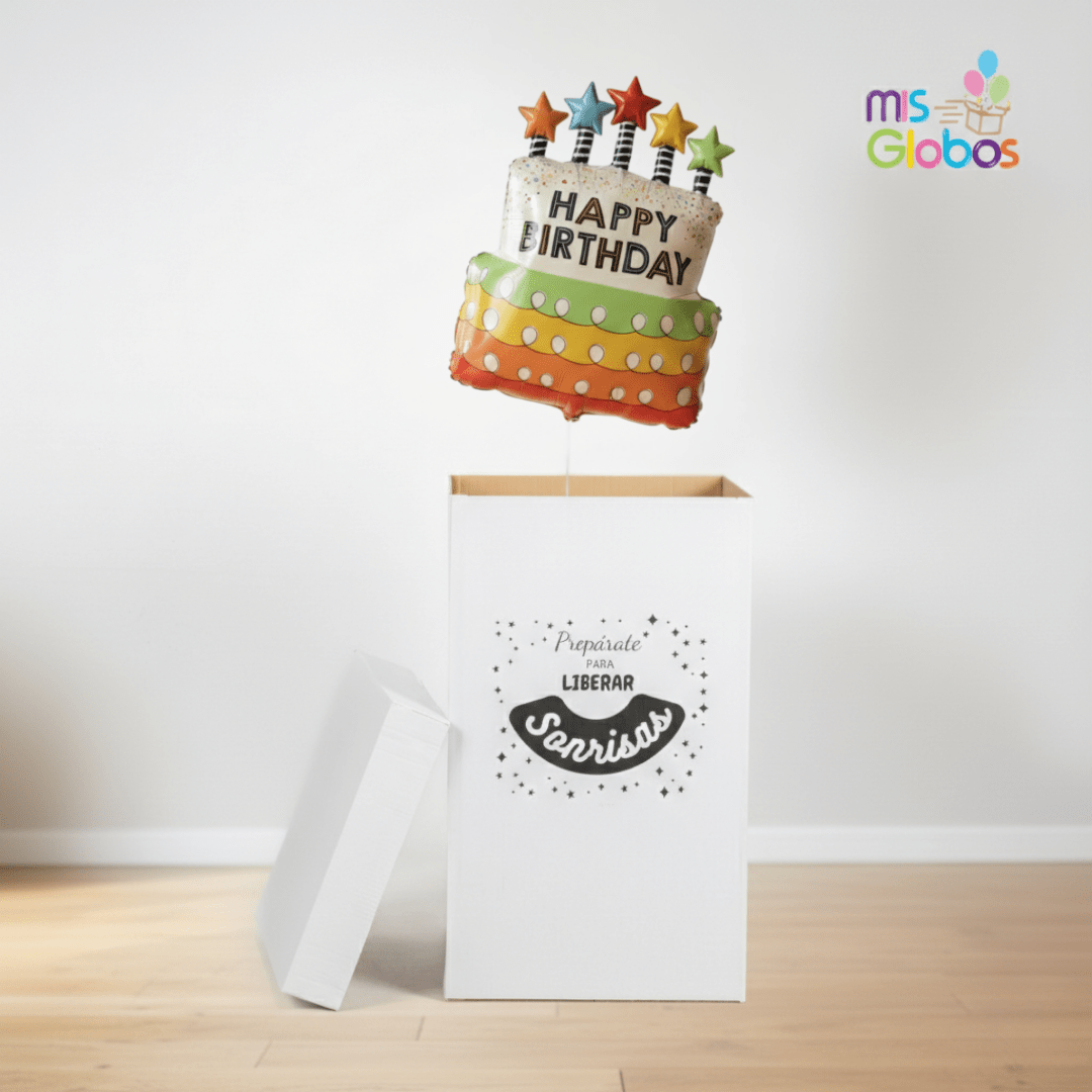 Caja GloBOOM con globos Forma Happy Birthday - Mis Globos