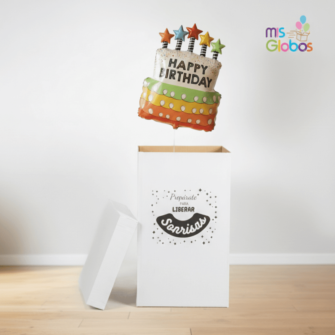 Caja GloBOOM con globos Forma Happy Birthday - Mis Globos