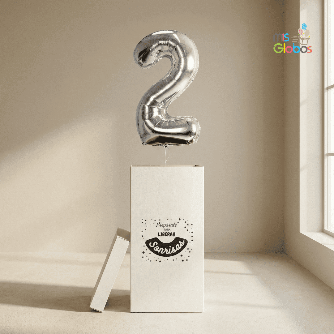 Caja GloBOOM Número simple Plata - Mis Globos