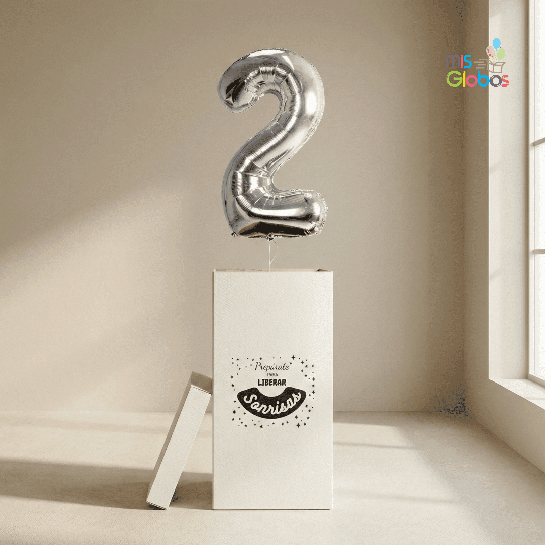 Caja GloBOOM Número simple Plata - Mis Globos