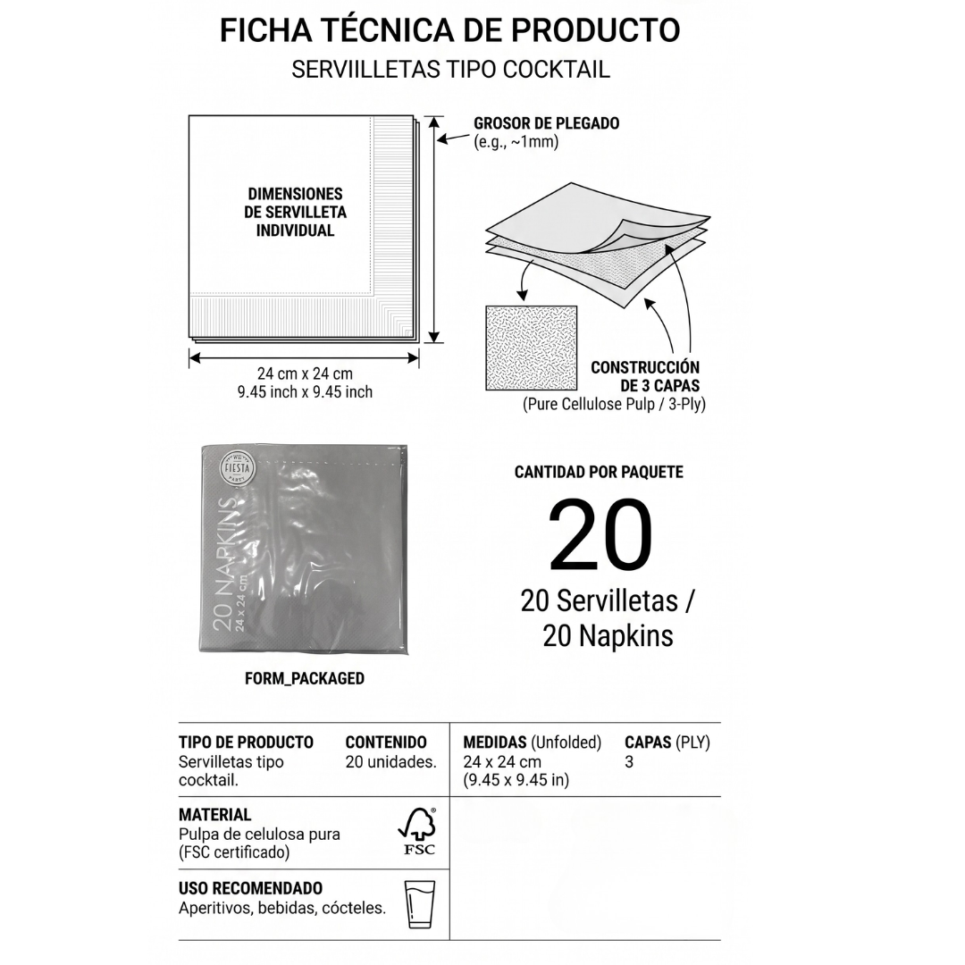 Servilletas de papel amarillo 24 × 24 cm | 20 unidades