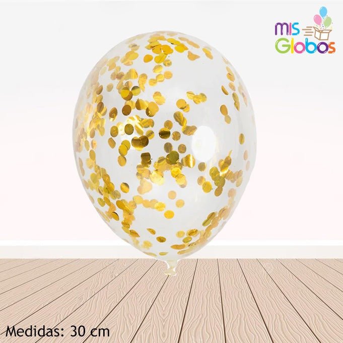 Globo con confetti oro hinchado con Helio por unidades. - Mis Globos