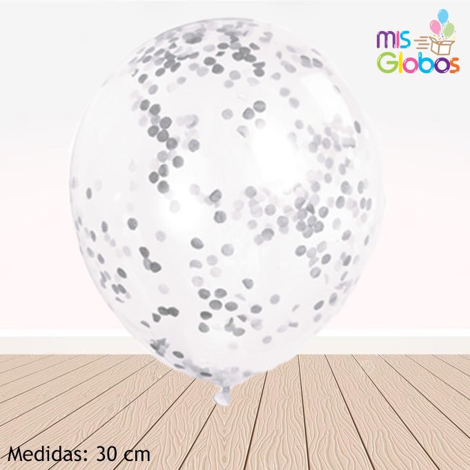 Globo con confetti plata hinchado con Helio por unidades. - Mis Globos