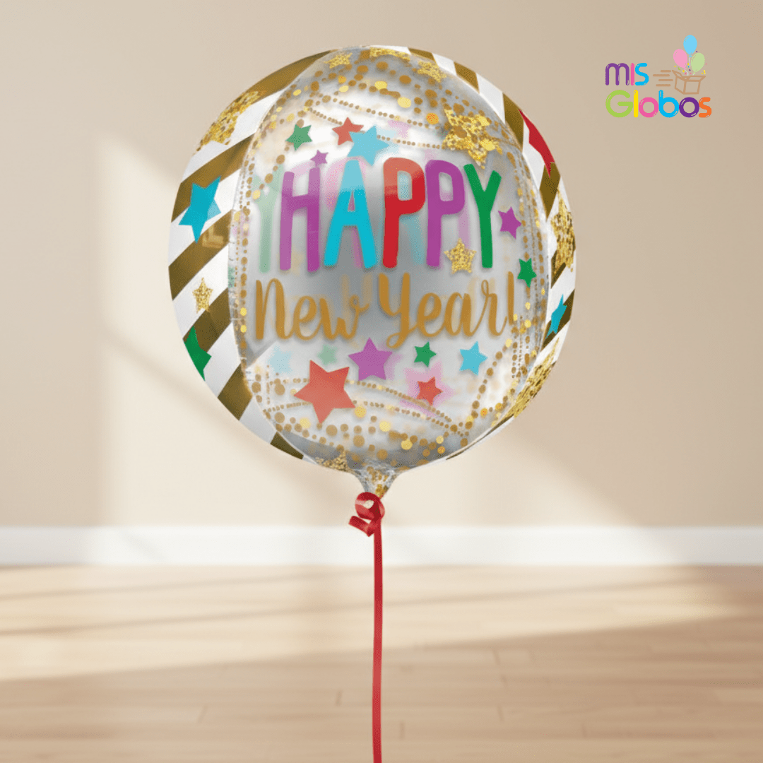 Globo Esfera Happy New Year Estrellas - Mis Globos