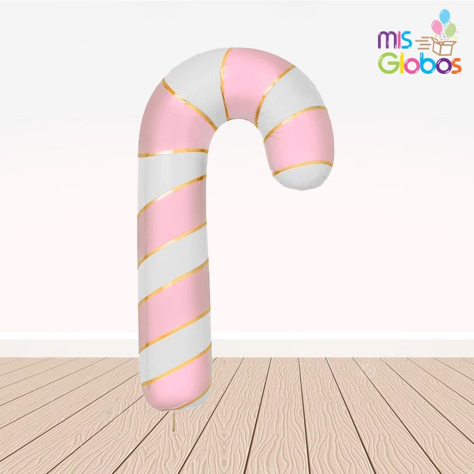 Globo Forma Bastón de Navidad rosa y blanco