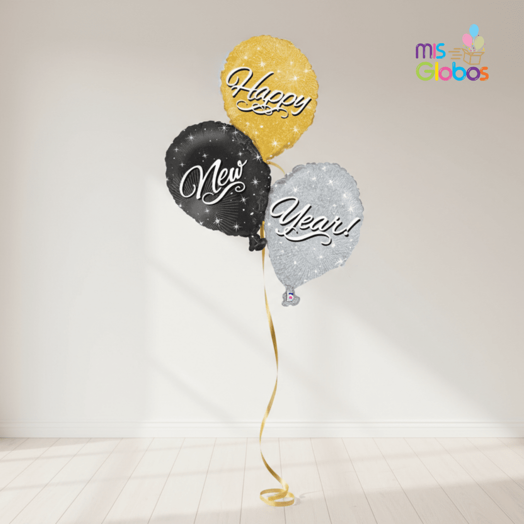Globo Forma Happy New Year 3 globos - Mis Globos