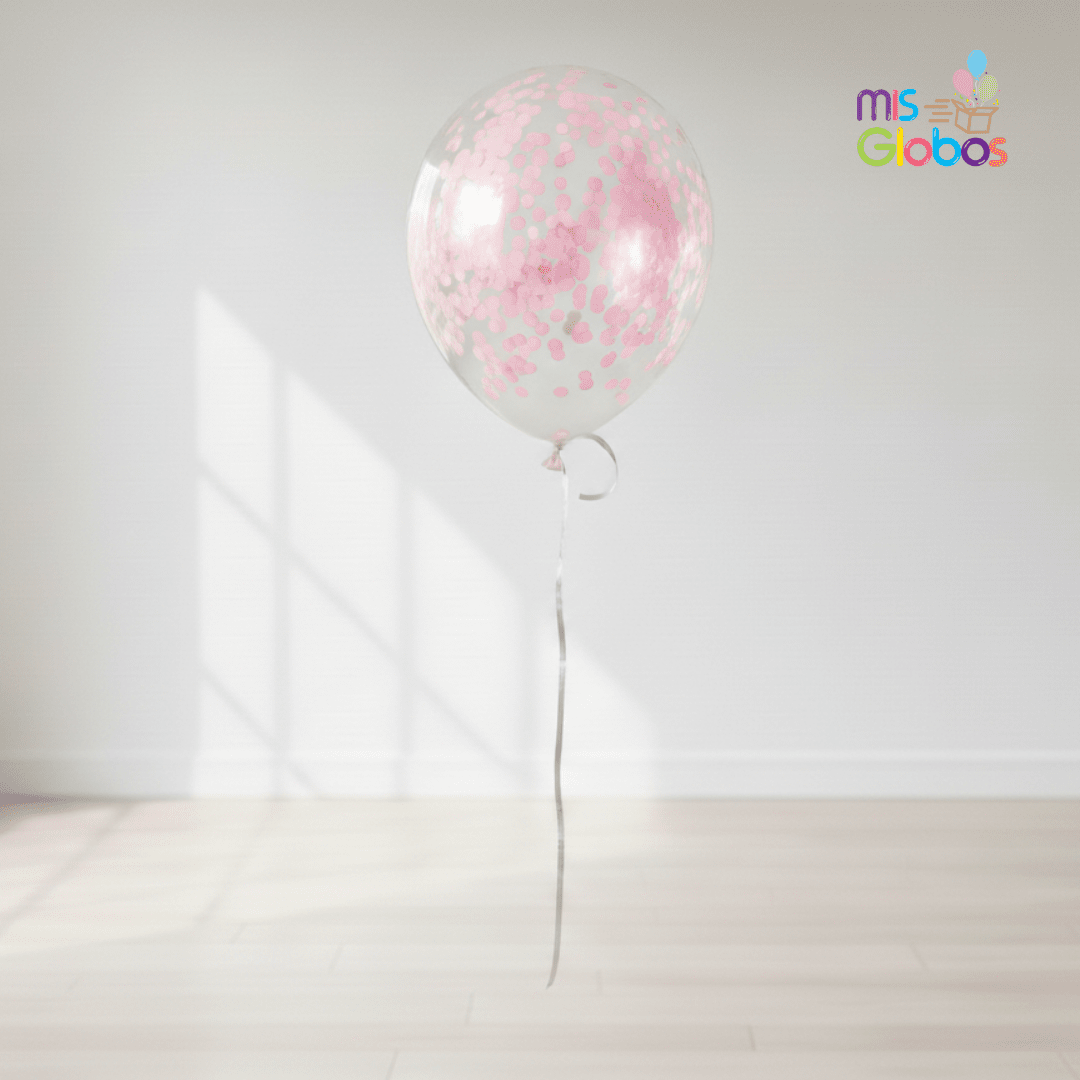 Globo Latex con confetti rosa hinchado con Helio por unidades - Mis Globos