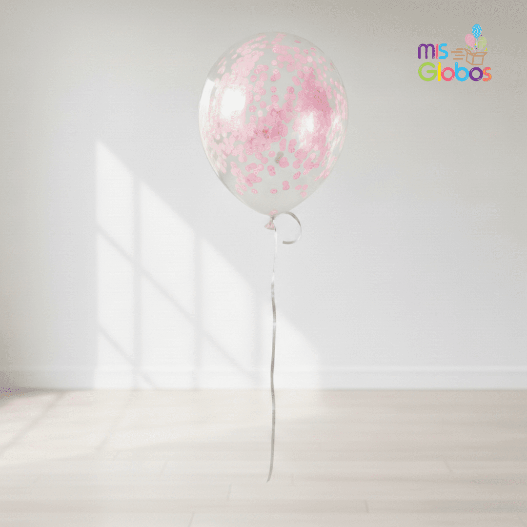 Globo Latex con confetti rosa hinchado con Helio por unidades - Mis Globos
