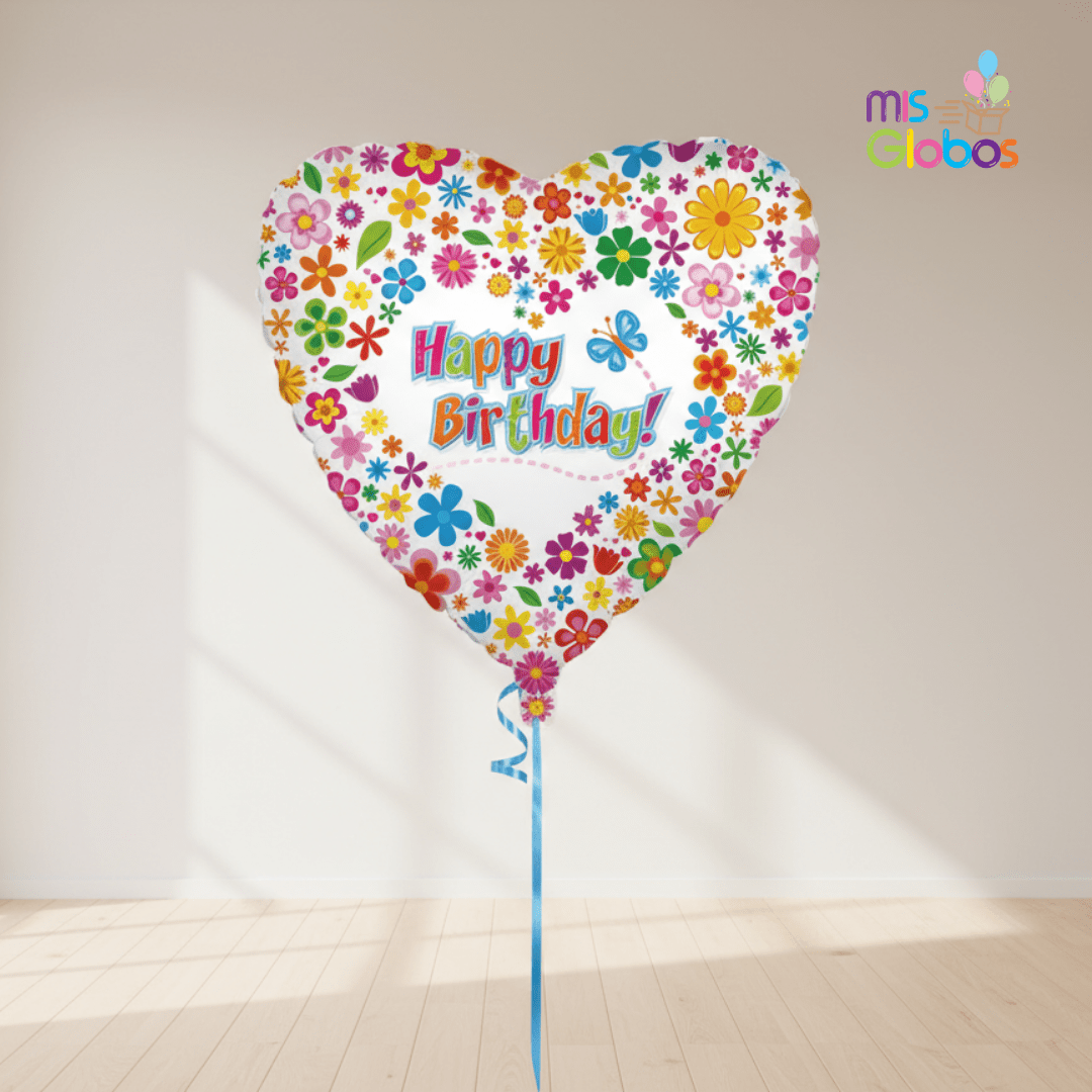 Globo mylar Corazón Happy Birthday Primavera