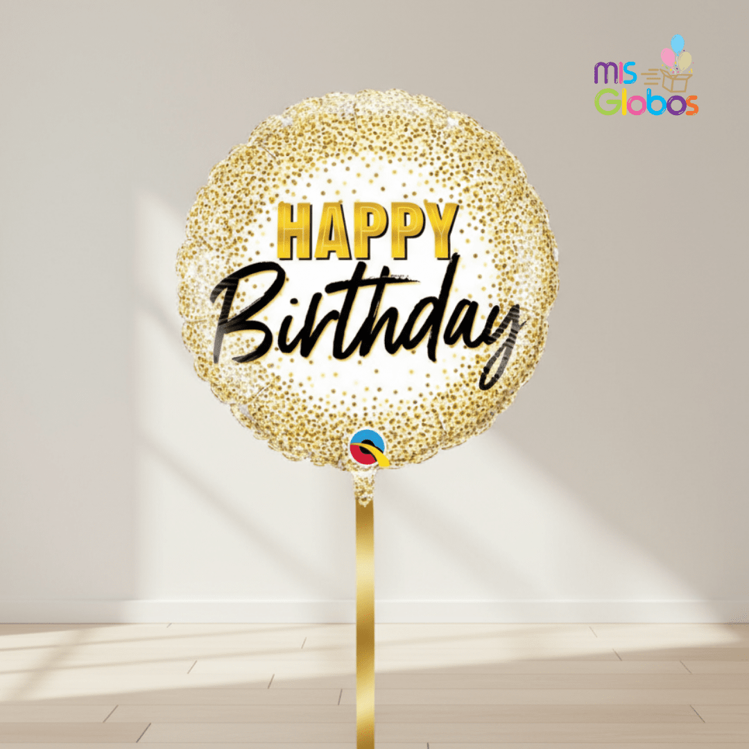 Globo mylar Happy Birthday Confeti Oro