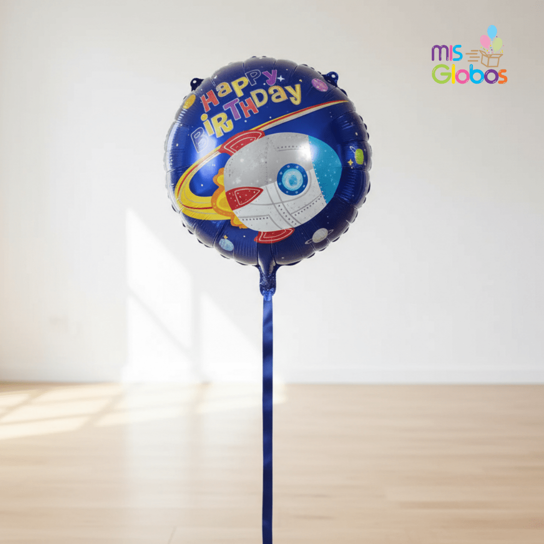Globo mylar Happy Birthday Espacio Cohete