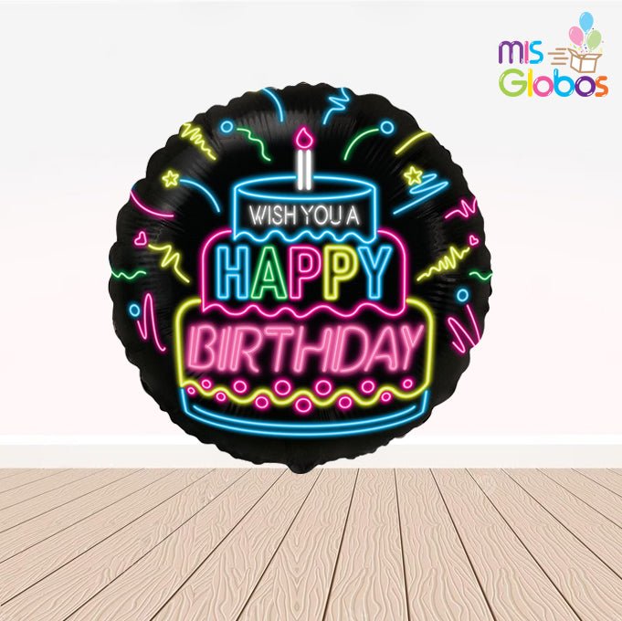 Globo mylar Happy Birthday Neón - Mis Globos
