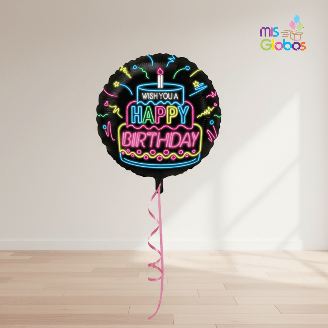 Globo mylar Happy Birthday Neón