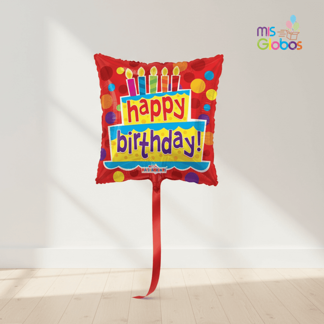 Globo mylar Happy Birthday tarta cuadrado
