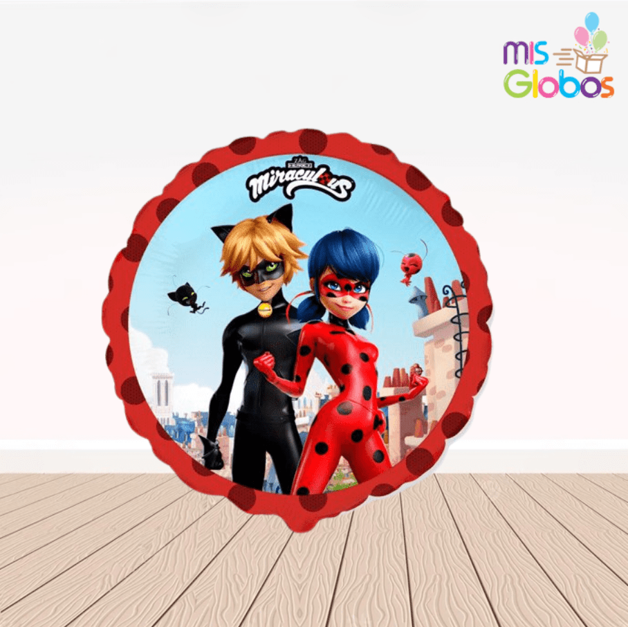 Globo Mylar Lady Bug y Catnoir de 45 cm.