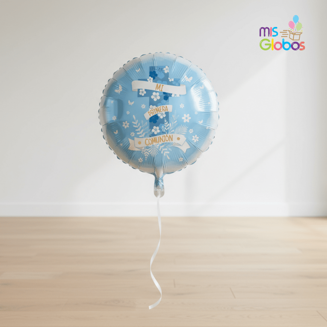 Globo Mylar Mi Primera Comunión azul gold