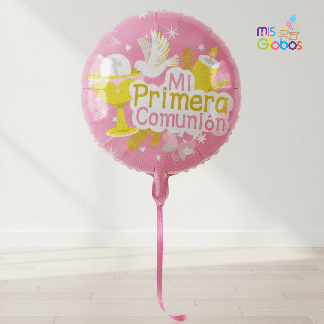 Globo Mylar Mi Primera Comunión rosa clásico