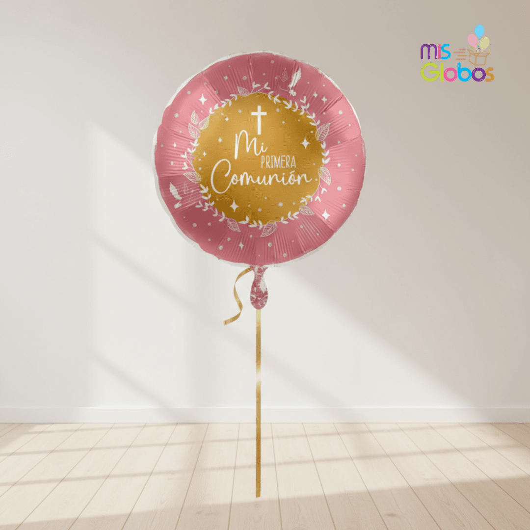 Globo Mylar Mi Primera Comunión rosa gold