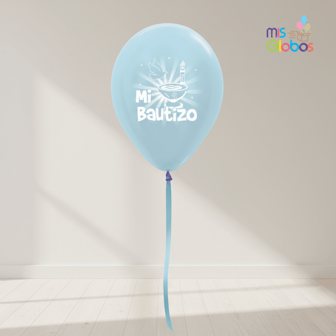 Globos de Látex Mi Bautizo azul metal - Mis Globos