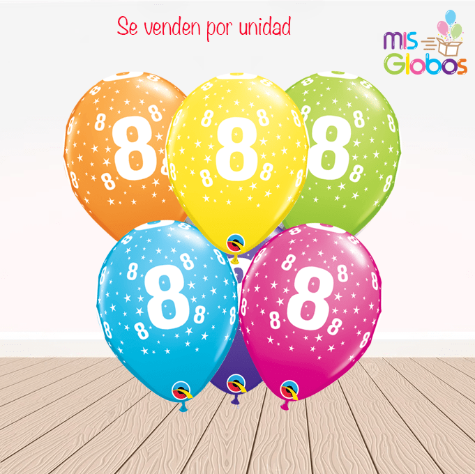 Globos látex con el Nº 8