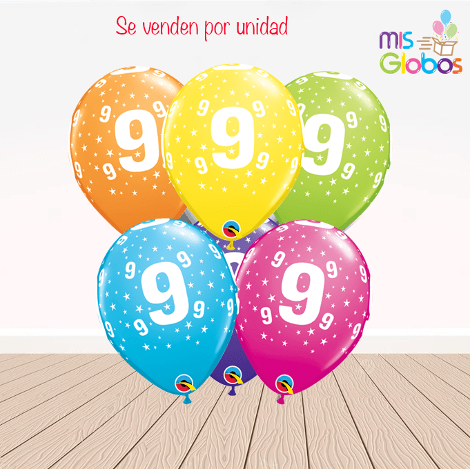 Globos látex con el Nº 9