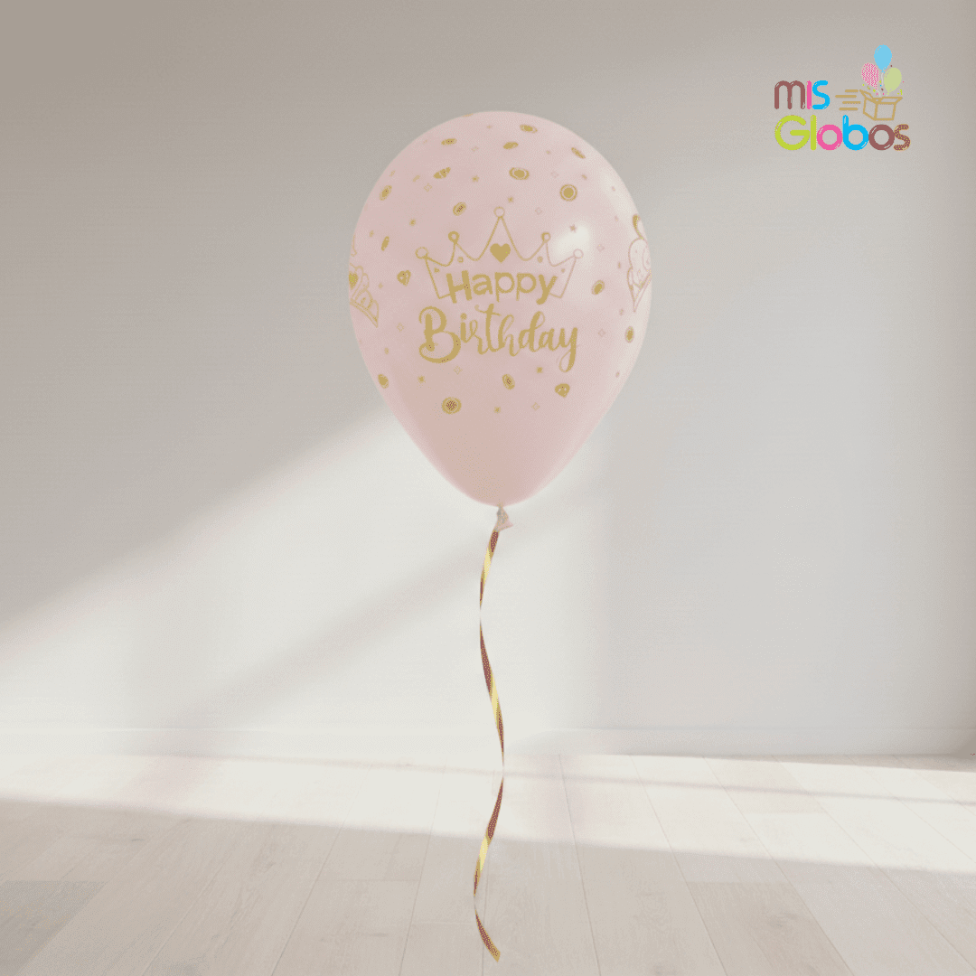 Globos látex Feliz Cumpleaños coronas