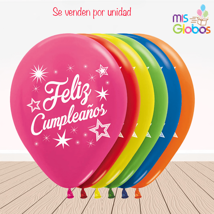 Globos látex Feliz Cumpleaños Destellos
