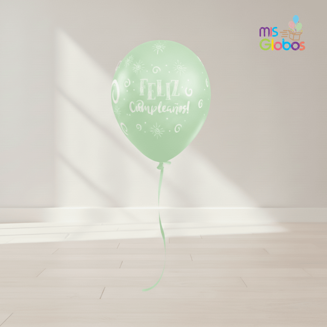 Globos látex Feliz Cumpleaños pastel