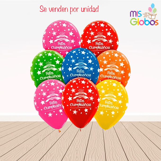 Globos látex Feliz Cumpleaños tartas