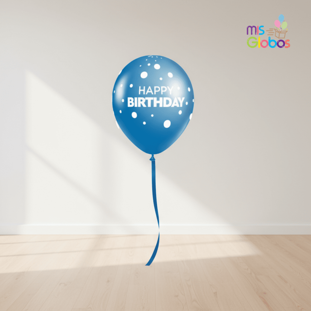 Globos látex Happy Birthday tonos azules