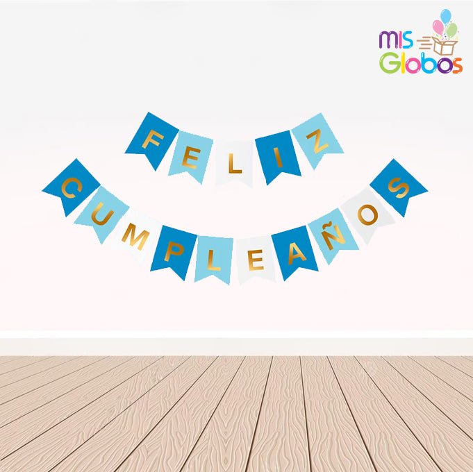 Guirnalda de Feliz Cumpleaños Blanca y Azul - Mis Globos