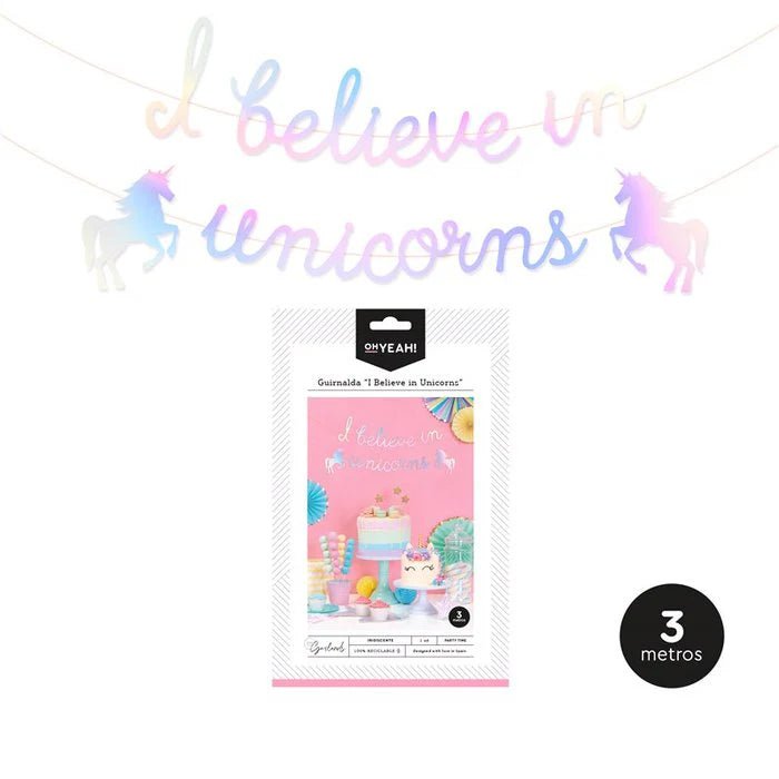 Guirnalda "I Believe in Unicorns" iridiscente 3m - Mis Globos