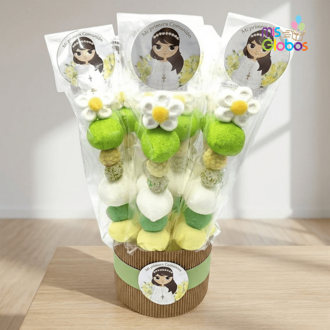 Kit de Brochetas Comunión Niña Rústica tonos verdes - Mis Globos