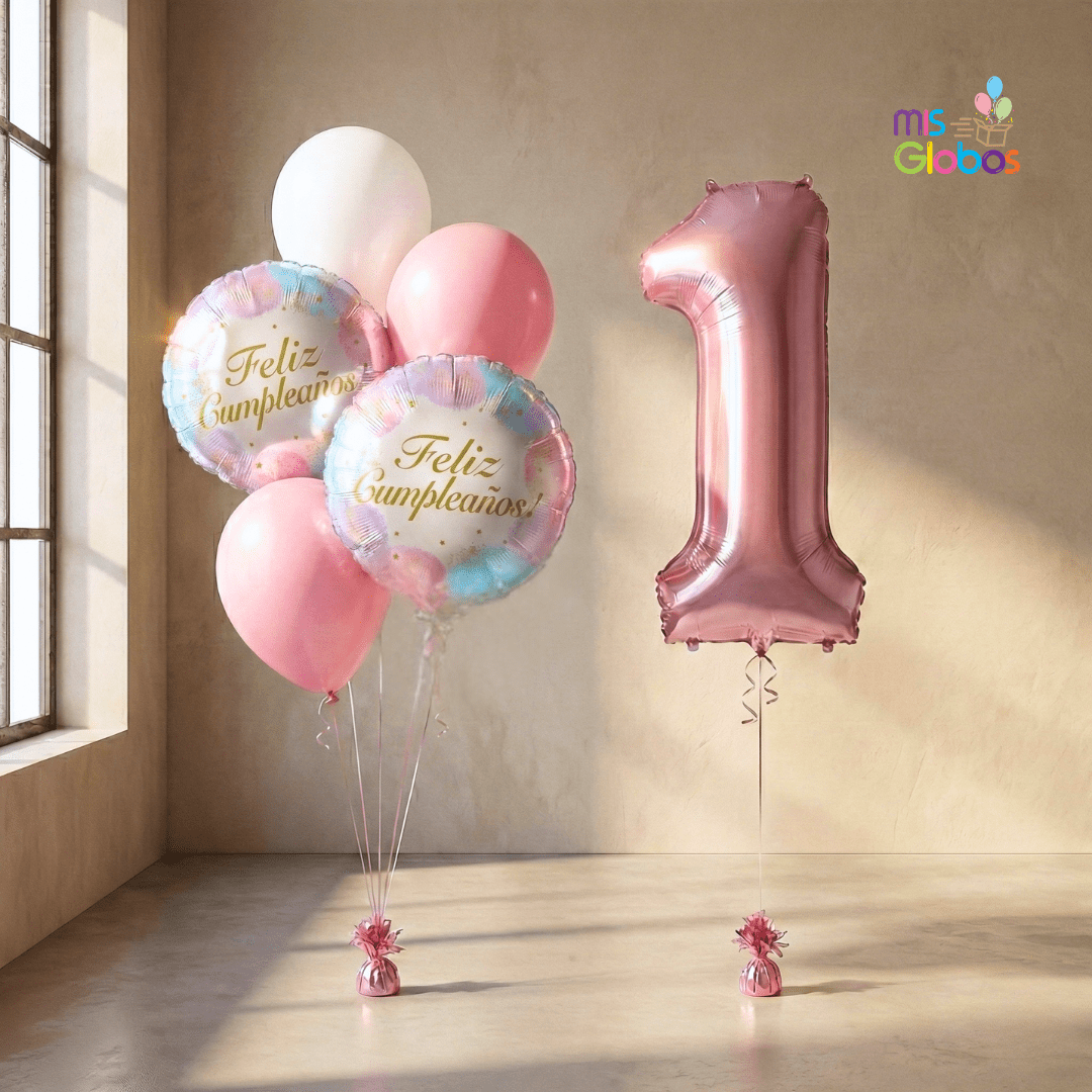 Pack cumpleaños Animado Rosa Pastel - Mis Globos