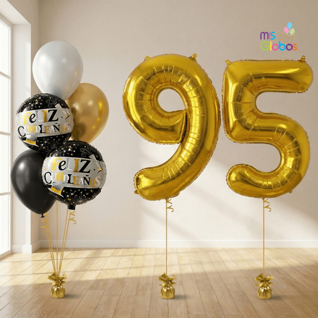 Pack Doble Cumpleaños Animado Oro - Mis Globos
