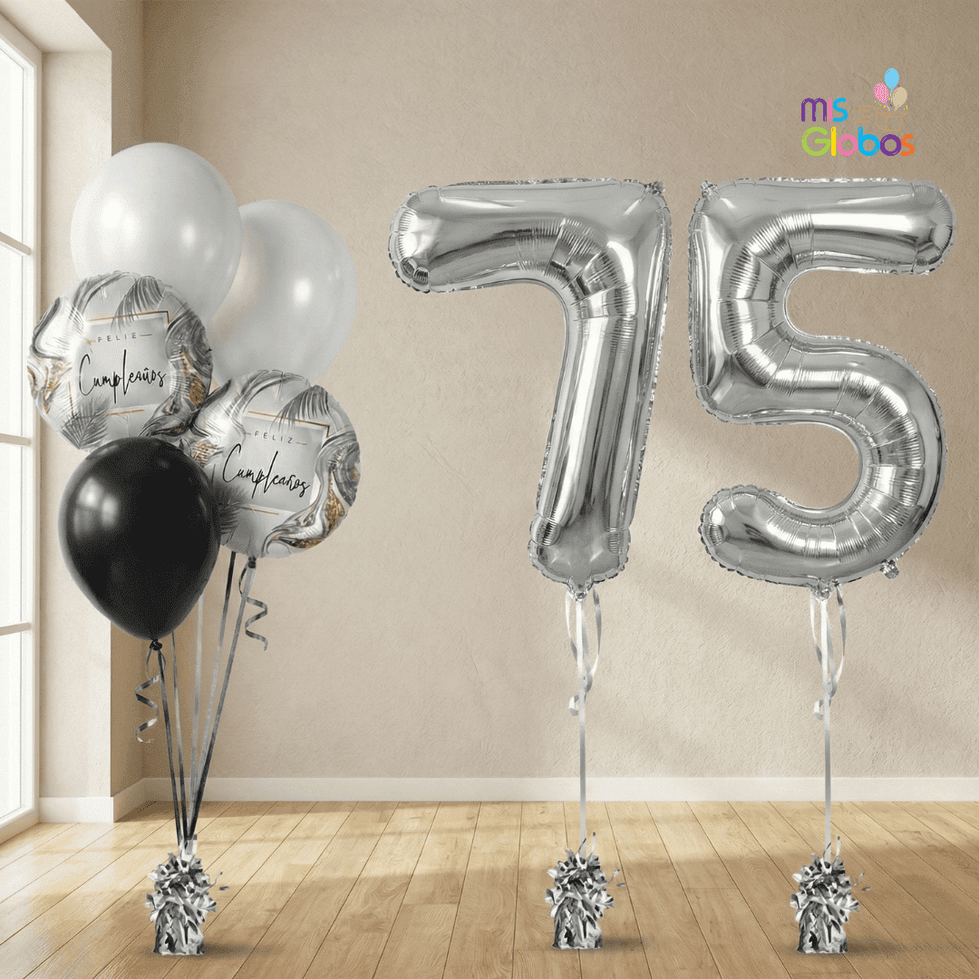 Pack Doble Cumpleaños Animado Plata - Mis Globos